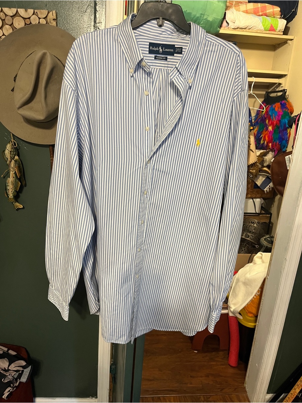Ralph Lauren Blue & White Striped Button-Down Dress Shirt